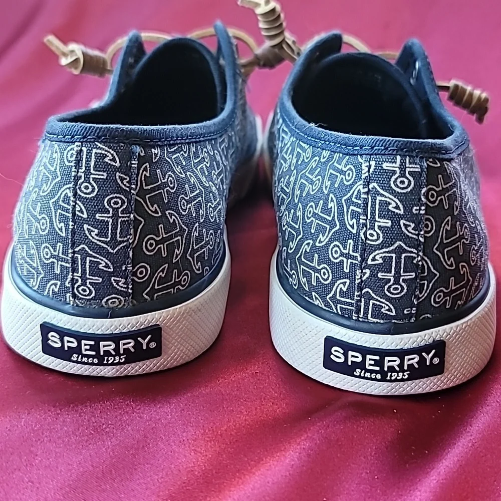 SPERRY womens CREST sz7 lace up RARE ANCHORS sneaker nautical boat shoe … - Picture 4 of 10